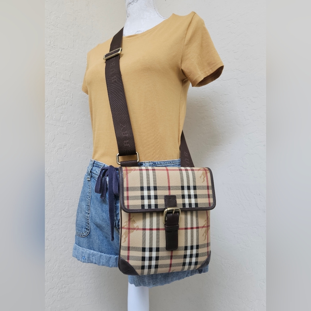 Burberry Coated Canvas Nova Check Small Crossbody Bag Authentic